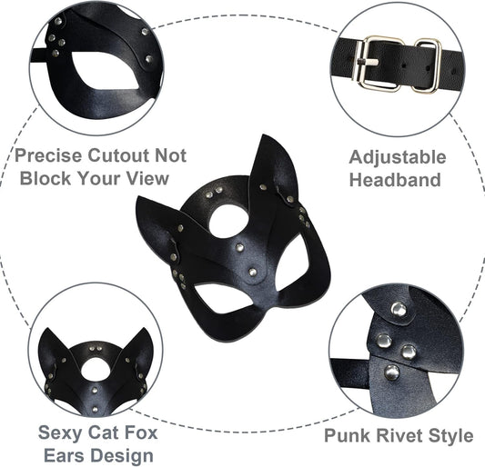 Cat Mask, Masquerade Mask for women Fox Mask Bunny Mask Cat Face Mask Leather Mask for Night Club Cocktail Cosplay Party - PuriLite