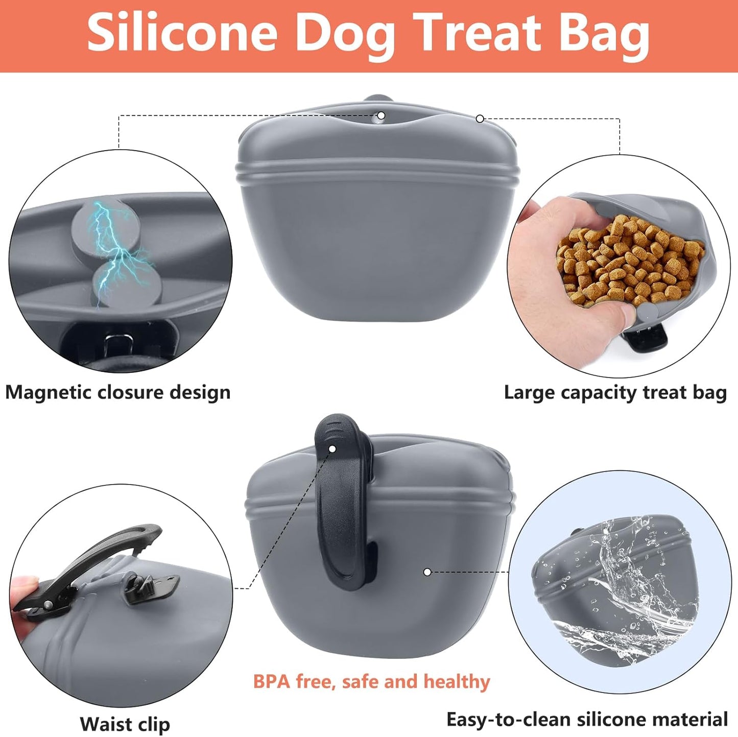 Dog Training Kit - Treat Pouch, Pet Training Fanny Pack, 2 Puppy Training Clickers, Ultrasonic Silent Whistle, 2-in-1 Whistle Clicker, Clicker Training Guide Booklet, Dog Poop Bag (Grey)