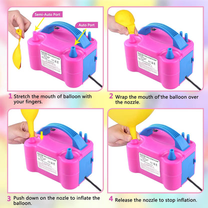 Electric Balloon Pump,Balloon Inflator, Dual Nozzle Electric Air Pump,Balloon Pump Balloons Blower 110V 600W for Party Decoration with Gifts:2 Balloon Tying Tools (Rose red)