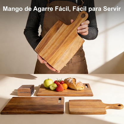 Acacia Wood Cutting Board Set of 3 with Holder, Wooden Cutting Boards for Kitchen, Chopping Board Set with Handle for Meat, Bread, Cheese & Serving, Charcuterie Boards