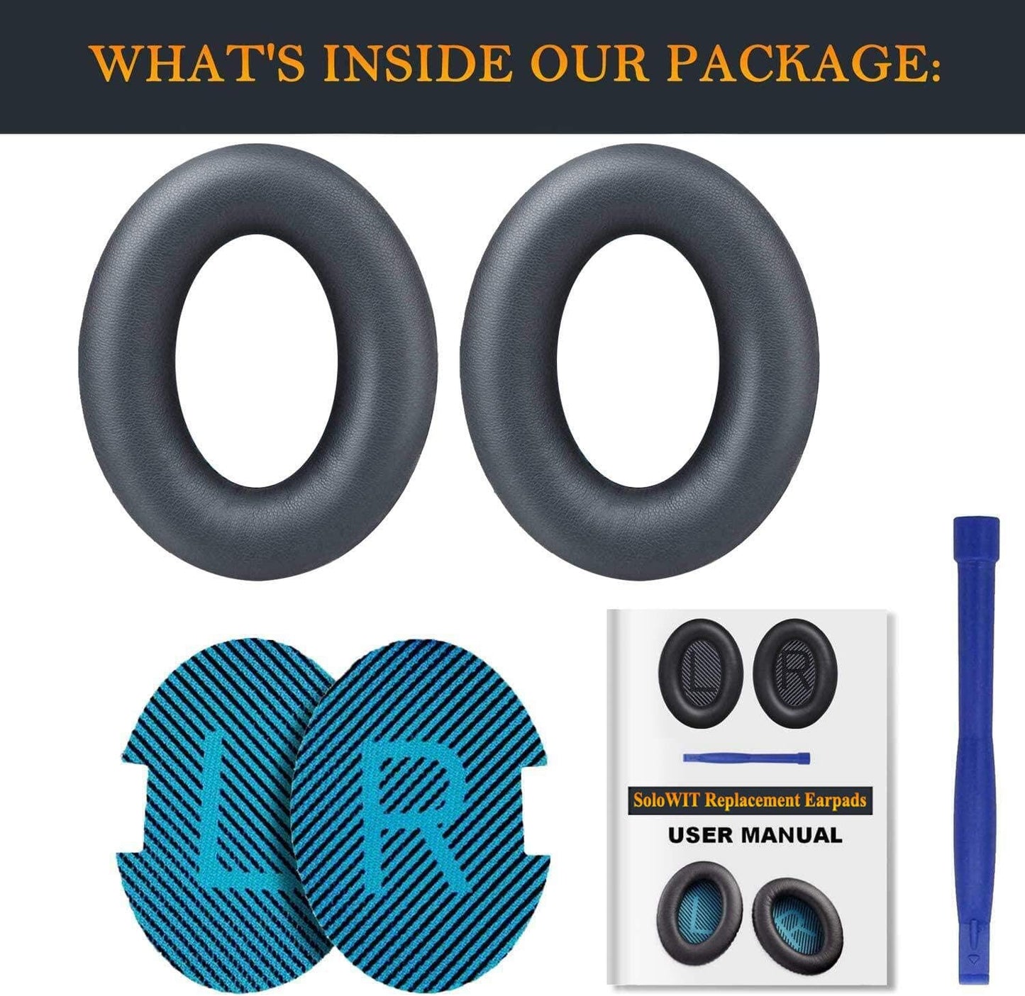 SoloWIT Earpads Cushions for Bose Headphones, Replacement Ear Pads for Bose QuietComfort 15 QC15 QC25 QC2 QC35/Ae2 Ae2i Ae2w/SoundTrue & SoundLink Around-Ear Series - QC25 PL Black&Blue