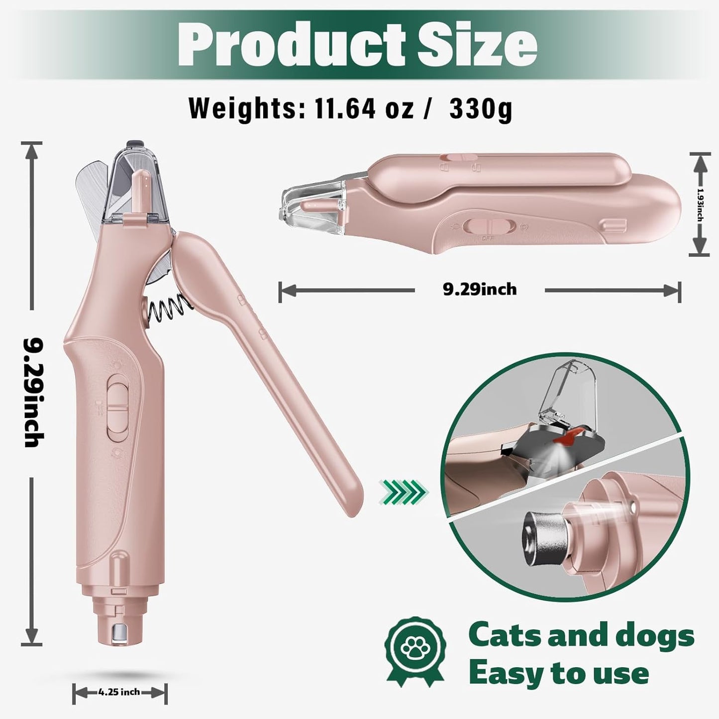 CATPICK 2-in-1 Cat Nail Clippers & Dog Nail Clippers Trimmers for Large Medium Small Dogs Cats Claw Trimmer Quick Sensor and Safety Guard USB Rechargeable with 2 LED Lights Dogs Nail Trimmer
