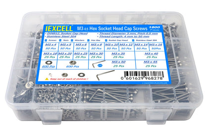 iexcell 25 Pcs M6 x 20mm Thread Pitch 1 mm Stainless Steel 304 Hex Socket Head Cap Screws Bolts Kit
