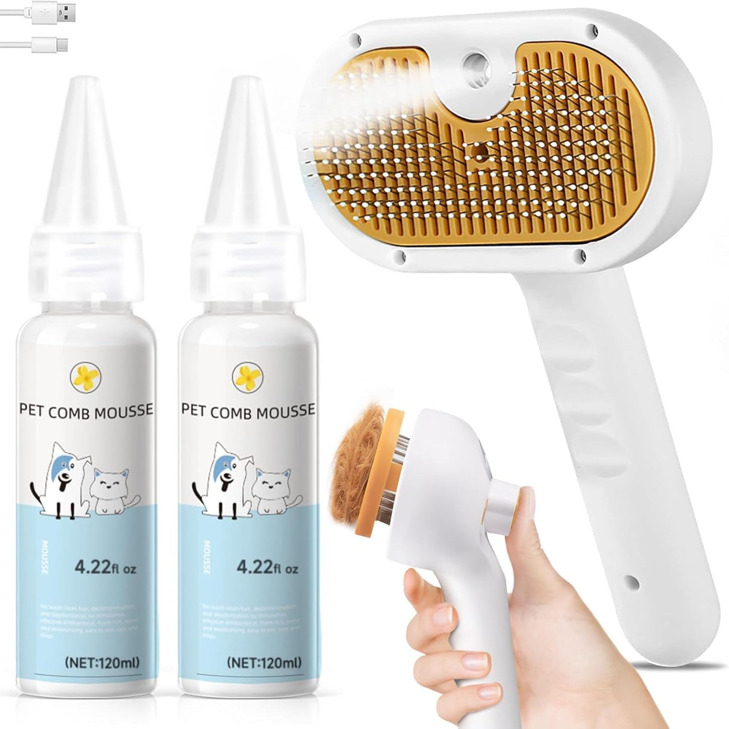 Cat Steam Brush for Dogs & Cats – 3-in-1 Pet Deshedding Tool for Long & Short Haired Pets, Grooming Shedding Brush-Contains shampoo
