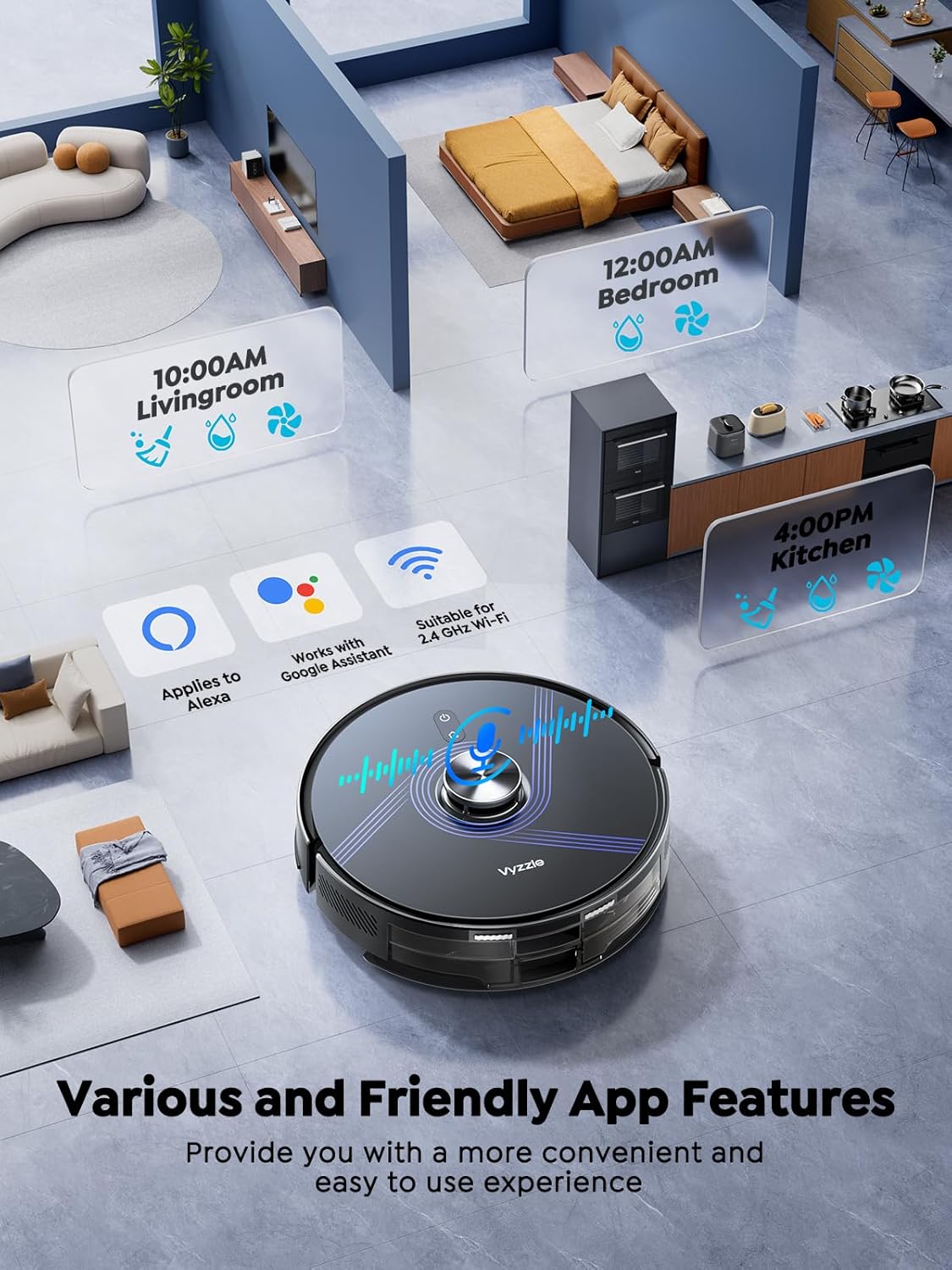 Vyzzle Robot Vacuum, 5000 Pa Robot Vacuum and Mop Gray