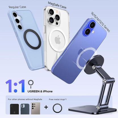 UGREEN Magnetic Phone Stand Compatible with MagSafe, Angle Adjustable Aluminum Holder for Desk, Thick Base Compatible for iPhone 16 15 14 13 12 Pro