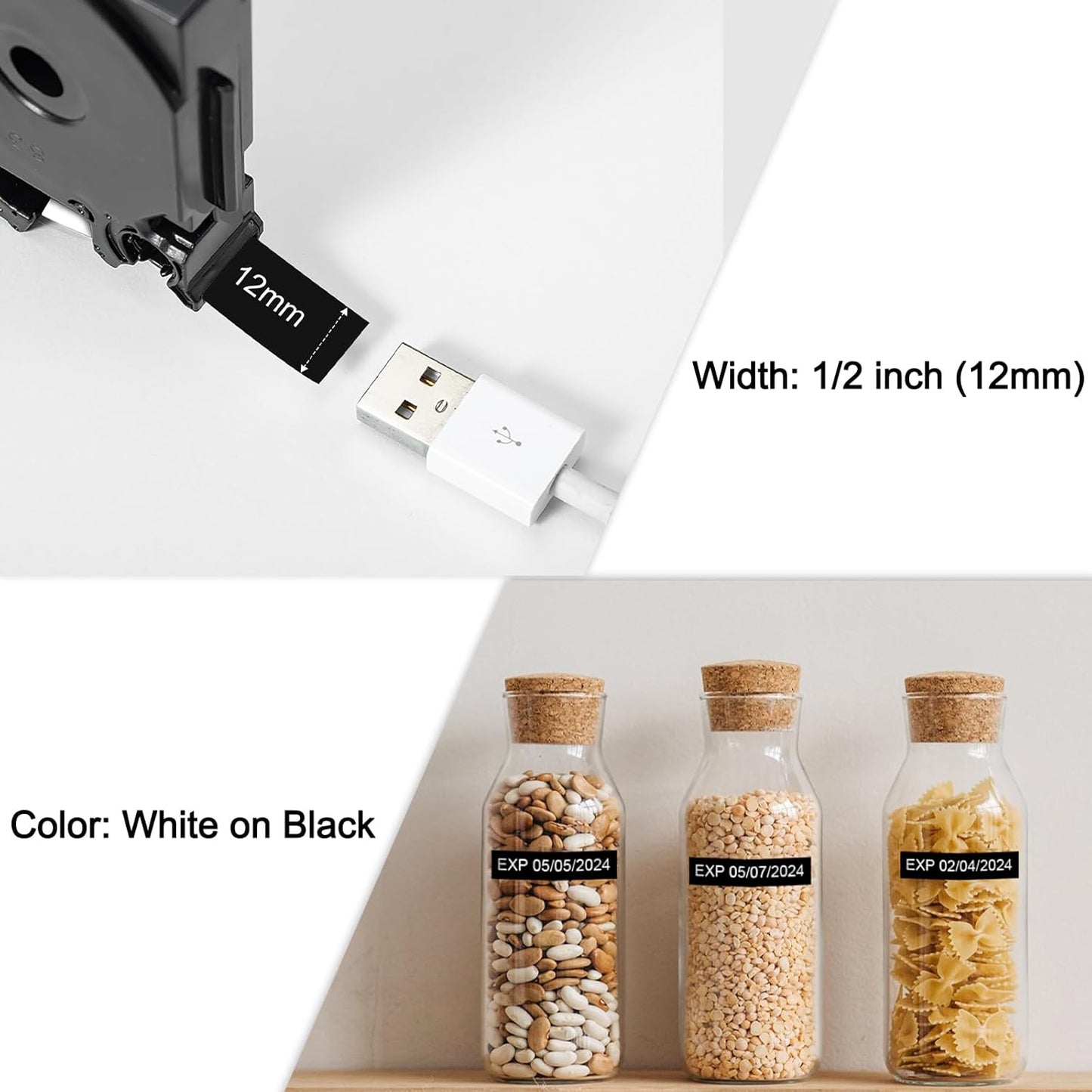 5 Pack Compatible with Brother Label Maker Tape P Touch TZe TZ Tape 12mm 0.47'' Laminated White TZe-231 TZ 231 Label Tape for Brother P-Touch PT-H110 PT-D210 PT-D600 PT-D400AD PT-1290