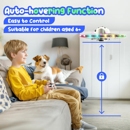 Foam RC Flying Drone for Kids with LED Lights – Remote Control Aircraft with Auto Hover, Easy Controls, 2 Rechargeable Batteries, Colorful Light-Up Toy