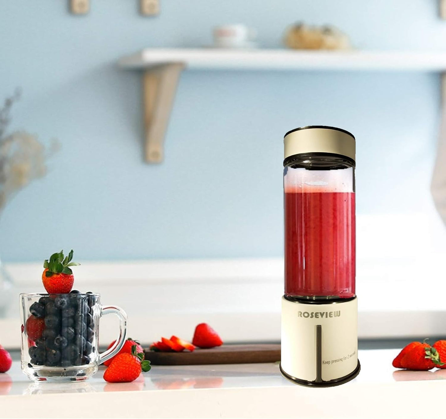 Smoothie blender portable smoothies for blenders Roseview Glass bottle personal blender cordless mini blenders for smoothies cup mixer blend juicer maker mélangeur USB rechargeable (Egg Shell)