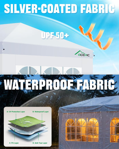 Acepic 10x20 Pop Up Canopy with 6 Removable Sidewalls, White, 10x20