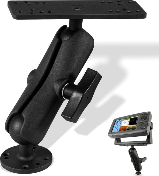 Aluminum Fish Finder Mount with 1.5" / C Size Ball, Medium Arm Marine Electronic Depth Finder Mount for Boat, 360° Rotation, Fits for Garmin, Lowrance, Humminbird, and More