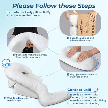SAHEYER Side Sleeper Pillows with Arm Hole, Shoulder Relief Wedge and Body Pillow System for Adults, Shredded Memory Foam Long Pillow for Shoulder Pain, Acid Reflux and GERD,Large Size(5'10 Within)