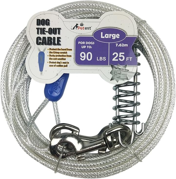 Petest 25ft Reflective Tie-Out Cable for Small Dogs Up to 35 Pounds