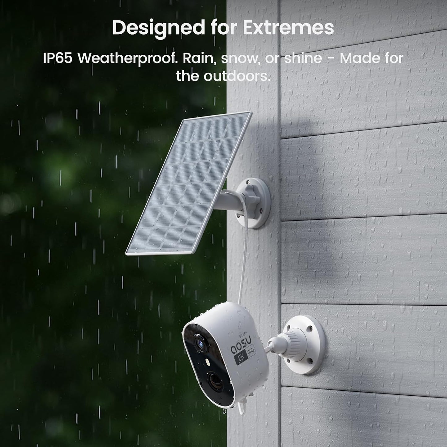 AOSU 2K Security Camera Wireless Outdoor, Solar Powered Security Camera with Spotlight, Siren, Motion Detection, Full Color Night Vision, 2-Way Audio, IP66, Compatible with Alexa, 2.4GHz WiFi (2PACK)