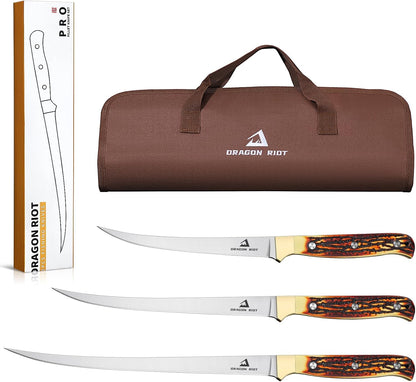 DRAGON RIOT Fillet Knife 7.5 inch Professional Boning Knife for Filleting Japanese Stainless Steel Fish Knife with Ergonomic Handle Super Sharp Fish Filleting Knife for Meat Poultry Cutting