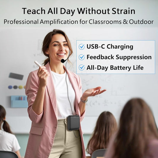 NORWII Mini Voice Amplifier S358 Portable 4000mAh Rechargeable with Wired Microphone Headset & Waistband, Personal Microphone and Speaker for Teachers Tour Guides ect. (Black)