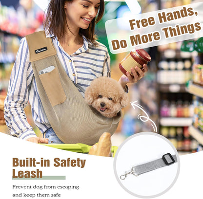 Pawaboo Small Dog Sling Carrier, Reversible Hands Free Dog Sling Carrier for Small Dogs and Cats, Puppy Sling Carrier with Adjustable Strap Buckle & Safety Harness, Puppy Essentials, Grey