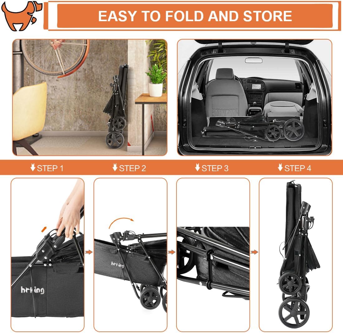 Pet Stroller, Folding Cat Dog Stroller for Medium Small Dogs & Cats | All-Terrain Pet Stroller 4 Wheels Lightweight Travel Carriage Jogging Stroller,Black