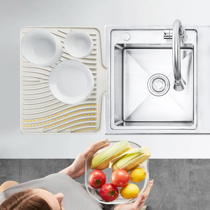 TIKNIK Silicone Dish Drying Mat for Kitchen Counter, Dish Drying Pad, Non-Slip Drain Pad with Built-in Drain, Heat Resistant Stone Drying Mat(40 L x 33 W cm, Grey)