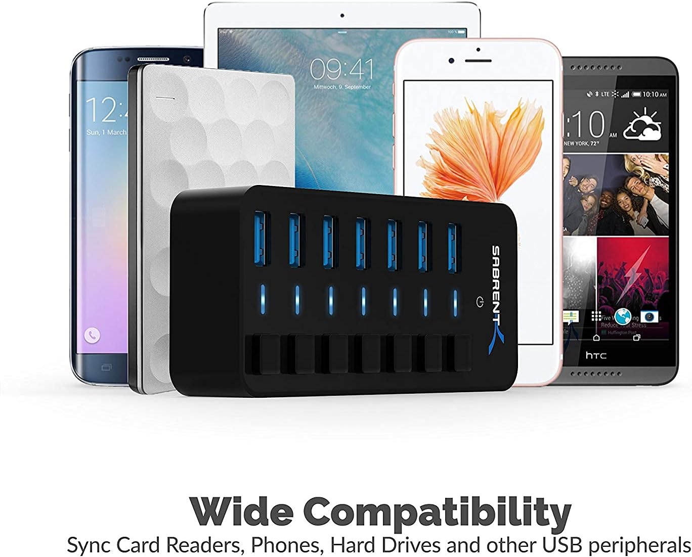 SABRENT16 Port USB hub 3.2 x1 and Charger 90W, with Power Adapter, Fast Powered Data hub, Multiple USB Charging, USB Docking Station, multiport hubs, LEDs on/Off Switch, Mount Bracket Included