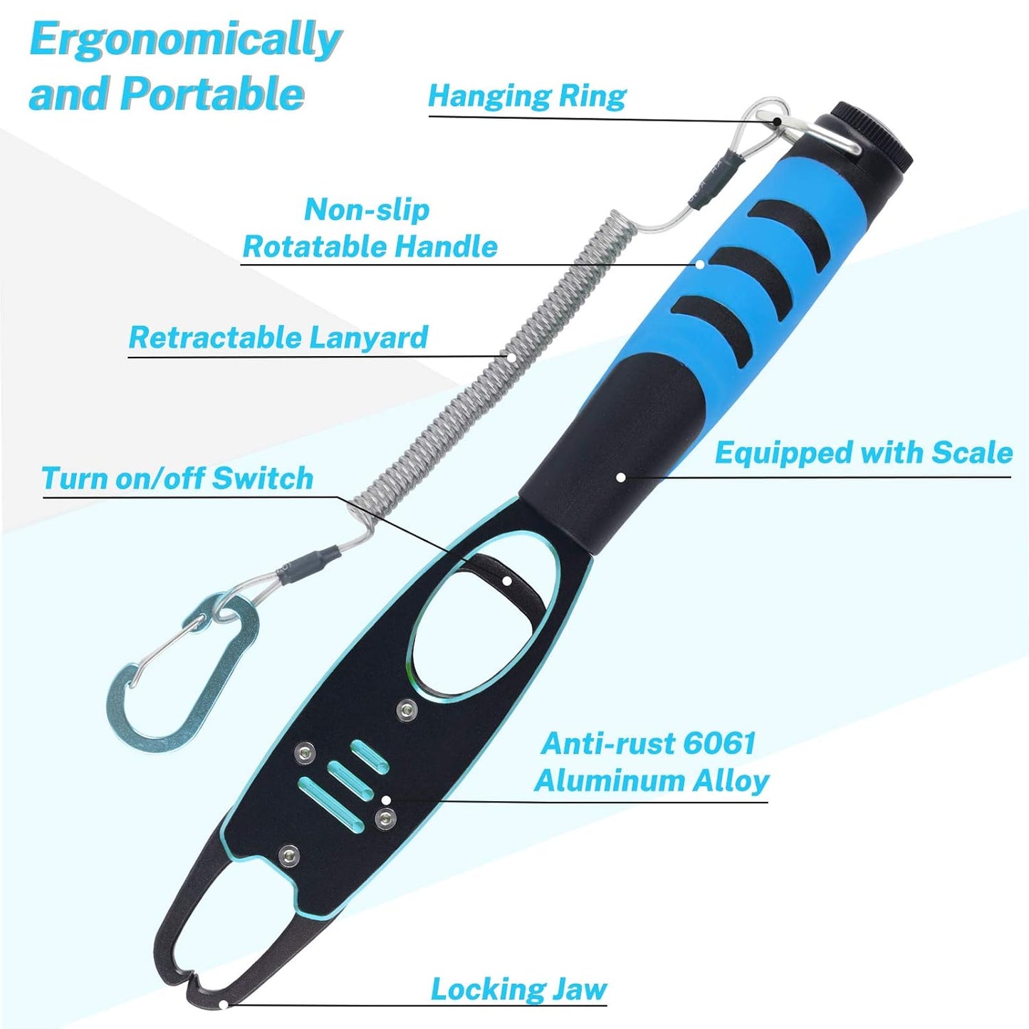 Night Cat Fish Lip Gripper with Scale 2 in 1 Aluminum Alloy Fish Lip Grabber Professional Fishing Lip Gripper Tool Kit for Men