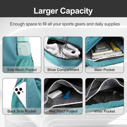 Hoedia Sports Drawstring Backpack - String Swim Gym Bag with Shoes Compartment and Wet Proof Pocket for Women/Men
