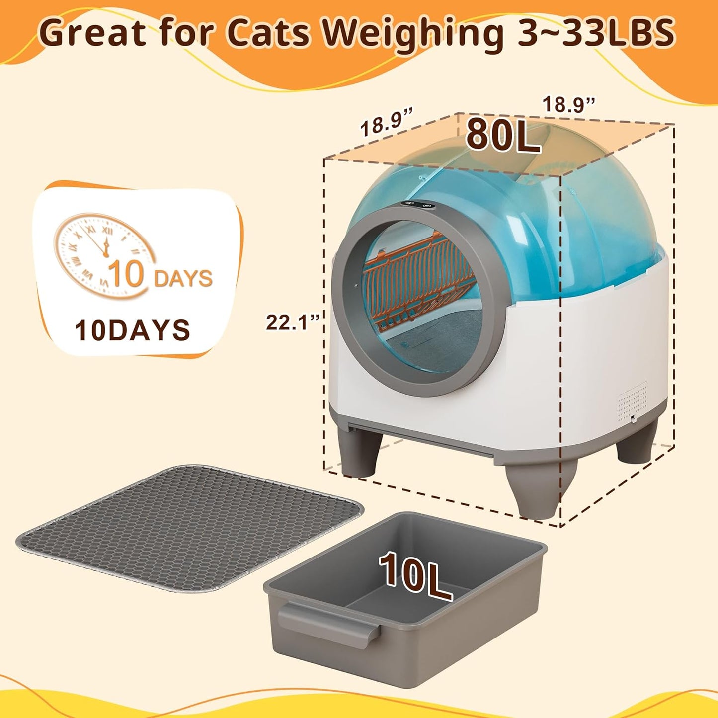 VICTONE Self Cleaning Cat Litter Box with App Control Support Safety Protection, 90L Automatic Cat Litter Box for Multiple Cats with A Complimentary Garbage Bag (Brown)