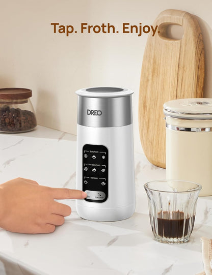 Dreo Milk Frother, 8-in-1 Electric Frother for Latte Art Coffee, 9oz/270ml Warm and Cold Foam Automatic Frothers for Dairy and Non-Dairy Milk, LED, Easy to Clean, BaristaMaker Air