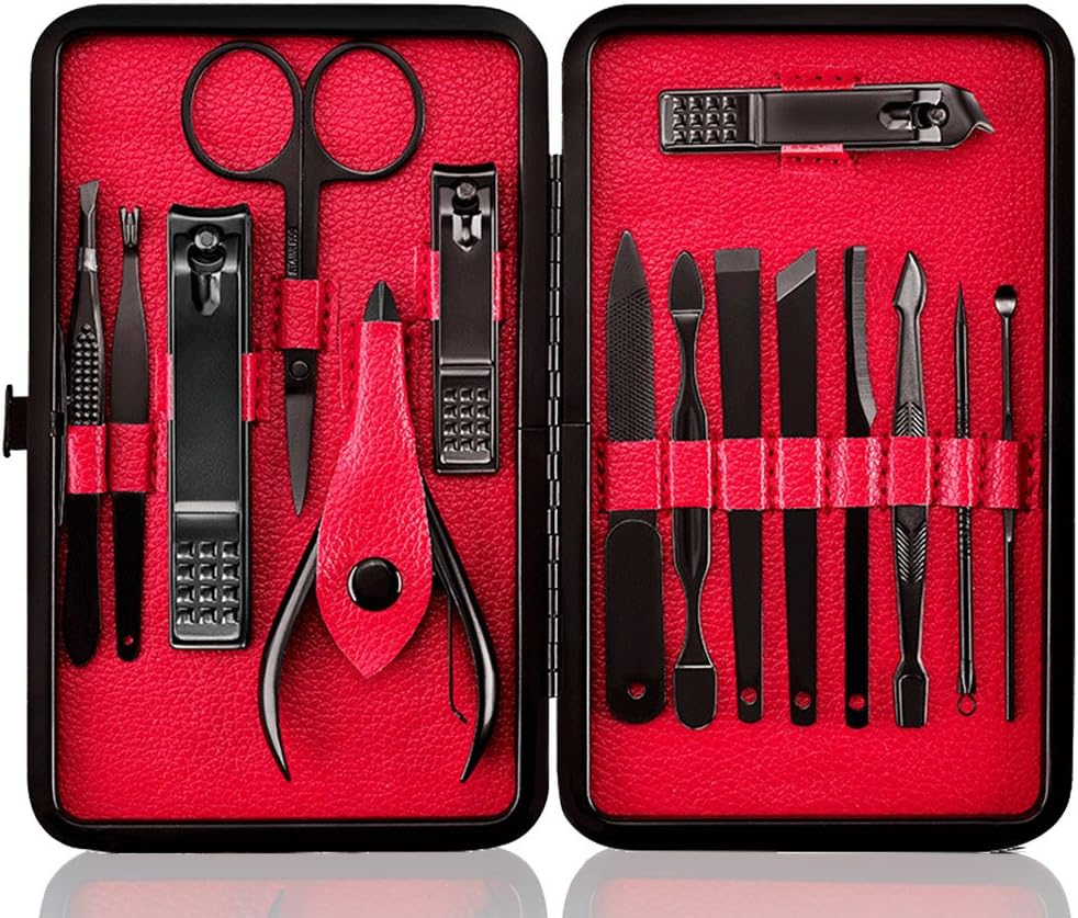 Keiby Citom Professional Stainless Steel Nail Clipper Travel & Grooming Kit Nail Tools Manicure & Pedicure Set of 18pcs with Luxurious Case (Black)