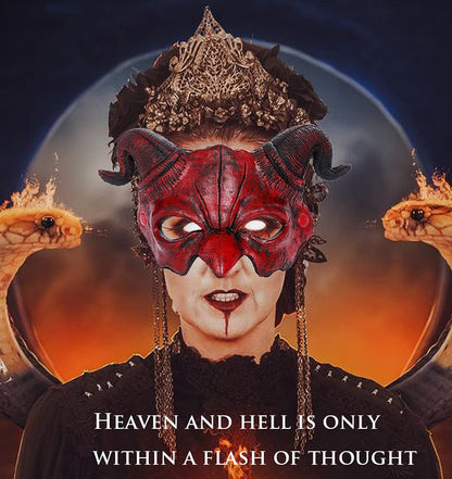 BPNHNA Demon Mask Halloween Masquerade Foam Mask Scary Red Half Face Ram Horn Devil Mask for Cosplay Costume