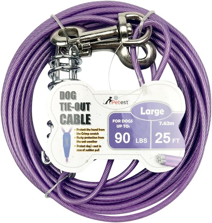 Petest 25ft Reflective Tie-Out Cable for Small Dogs Up to 35 Pounds