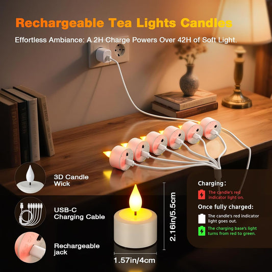 Yme Rechargeable Flameless Candles with Remote, 12 Packs Battery Operated Fake LED Tea Lights Candles Flickering Gift Set for Birthday Halloween Christmas Table Party Decorations Home Indoor Decor