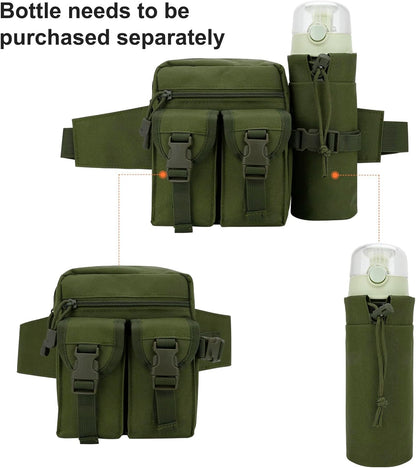 DOB SECHS Hiking Waist Bag with Detachable Water Bottle Holder and Adjustable Waist Belt, Oxford Fanny Pack for Men Women Causal Belt Bag for Travel Outdoor Fishing Running Hiking Hunting, Green