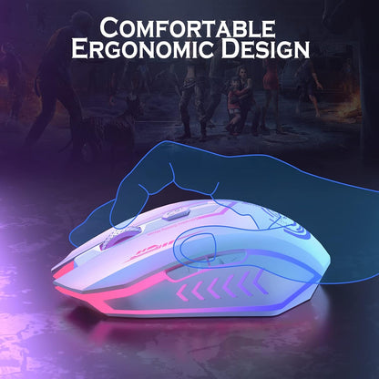 Wireless Gaming Mouse Up to 10000 DPI, UHURU Rechargeable USB Wireless Mouse with 6 Buttons 7 Changeable LED Color Ergonomic Programmable MMO RPG for PC Laptop, Compatible with Windows Mac
