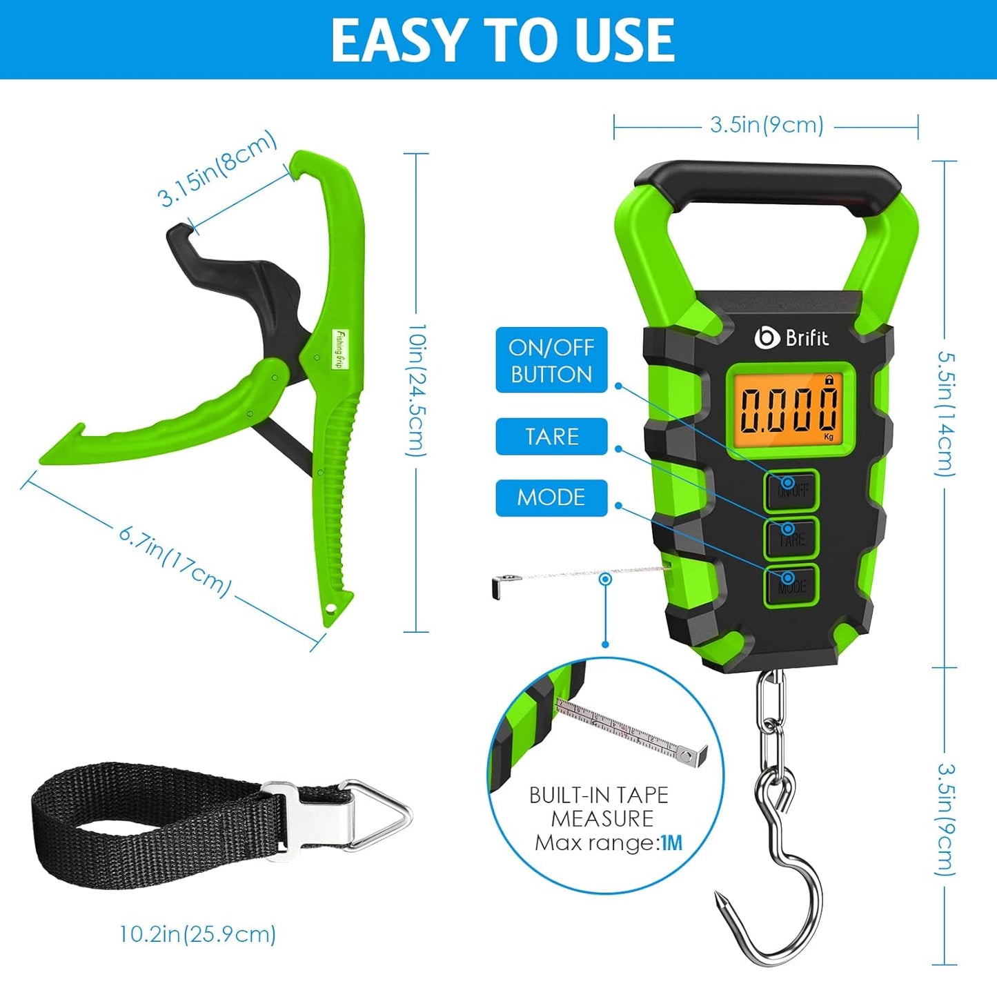 Upgraded Digital Fishing Scale with Ruler, 15g/50kg Electronic Digital Luggage Scale, 110lb Max Fishing Postal Hanging Hook Scale with Measuring Tape, Backlit LCD Display (Batteries Included)