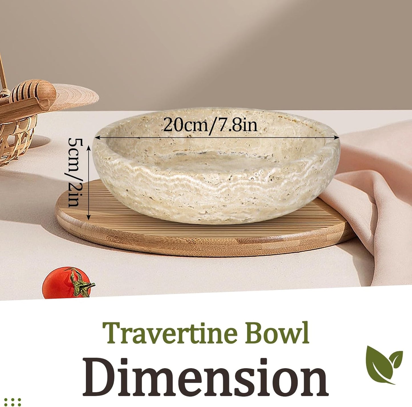 Natural Travertine Decorative Bowl for Entryway and Table Decor, 7.8 Inch Round Marble Storage Bowl for Keys, Jewelry, and Centerpiece Use, Modern Home Accent, Beige - PuriLite