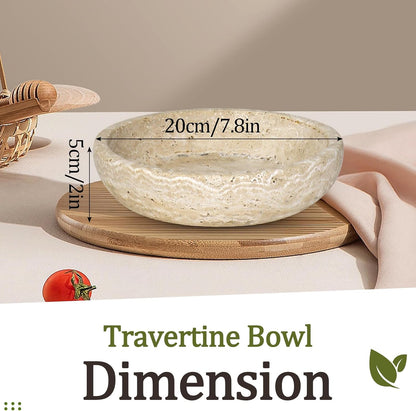 Natural Travertine Decorative Bowl for Entryway and Table Decor, 7.8 Inch Round Marble Storage Bowl for Keys, Jewelry, and Centerpiece Use, Modern Home Accent, Beige - PuriLite