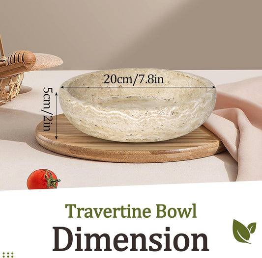 Natural Travertine Decorative Bowl for Entryway and Table Decor, 7.8 Inch Round Marble Storage Bowl for Keys, Jewelry, and Centerpiece Use, Modern Home Accent, Beige - PuriLite