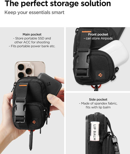 Spigen Snap Zip (MagFit) Magnetic Pouch Organizer EDC Everyday Carry SSD Card Storage Holder Wallet Belt, Backpack Clip Designed for MagSafe Compatible with iPhone 16/15/14/13/12 Models - Black