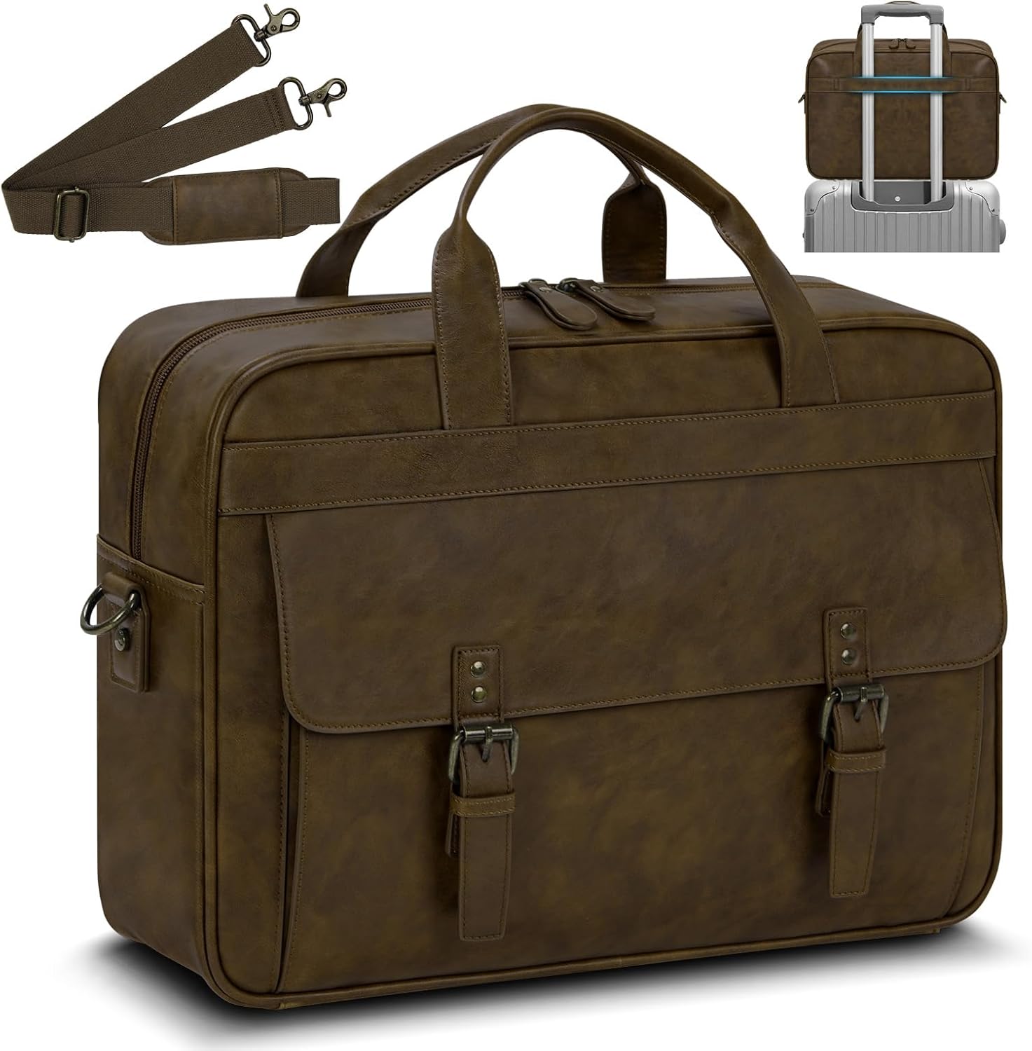 RAINSMORE Messenger Bag for Men 16 Inch Laptop Bag Vintage Leather Waterproof Laptop Briefcases Large Computer Satchel Bag - PuriLite