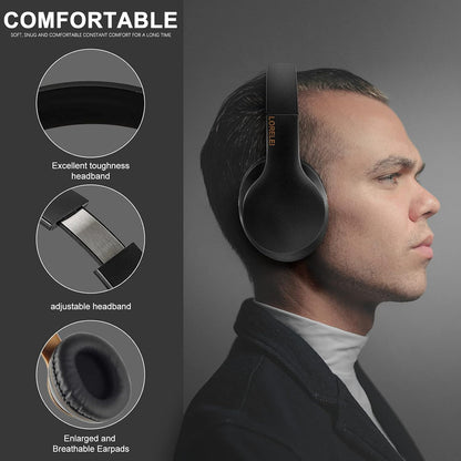 LORELEI X6 Over-Ear Wired Stereo Bass Headphones with Microphone, Lightweight, Foldable & Portable with 1.45M No-Tangle for Smartphone, Tablet, MP3/4, Space Black