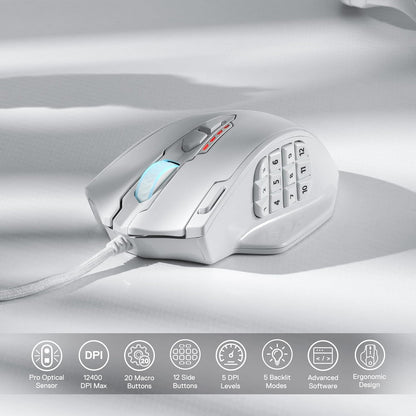 Redragon M913 Impact Elite Wireless Gaming Mouse, 16,000 DPI Wired/Wireless RGB Mouse with 16 Programmable Buttons, 45 Hr Battery and Pro Optical Sensor, 12 Side Buttons MMO Mouse