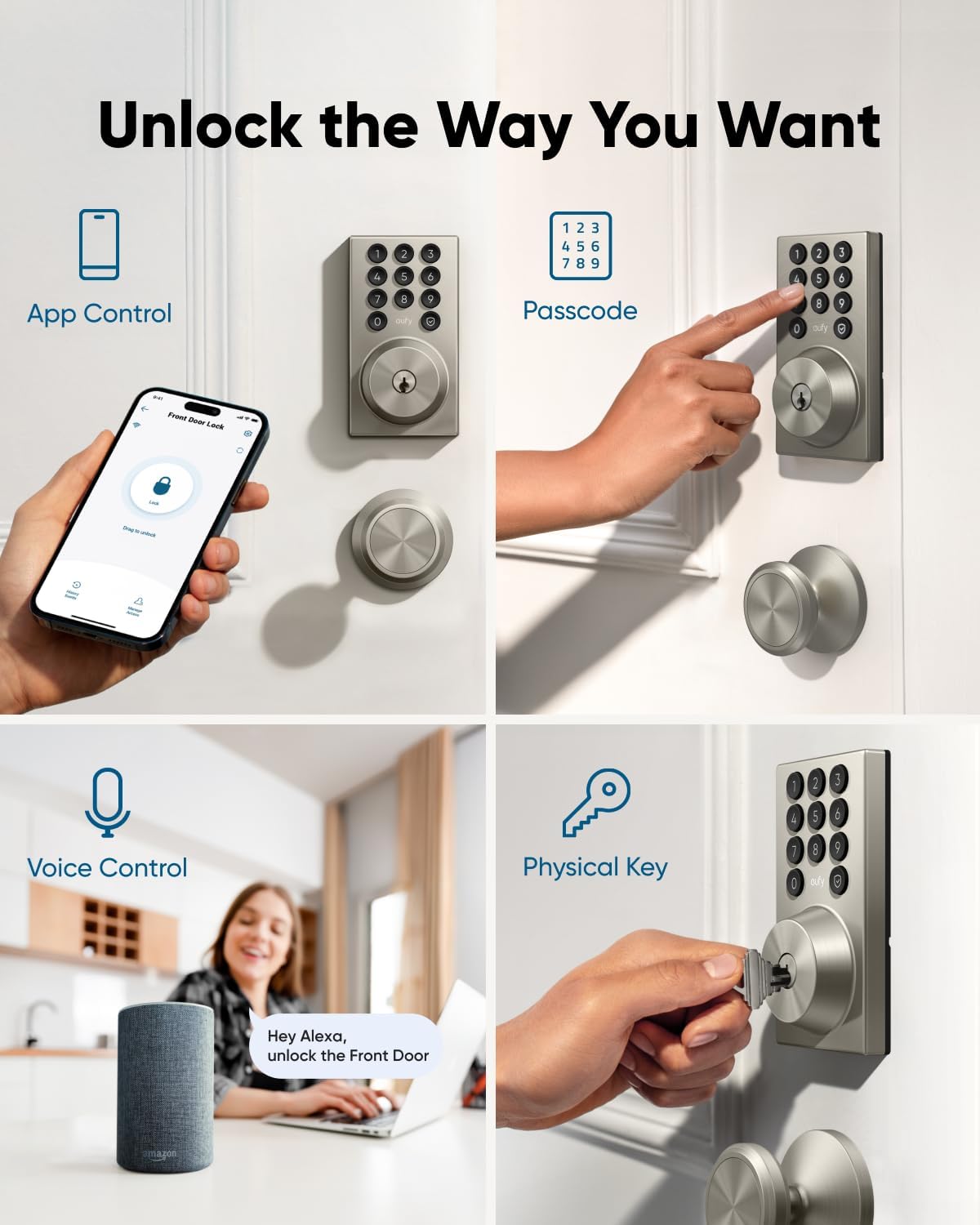 eufy Smart Lock C30, Keyless Entry Door Lock, Built-in WiFi Deadbolt, Smart Lock for Front Door, No Bridge Required, Easy Installation, App Remote Control, Auto Lock, Black