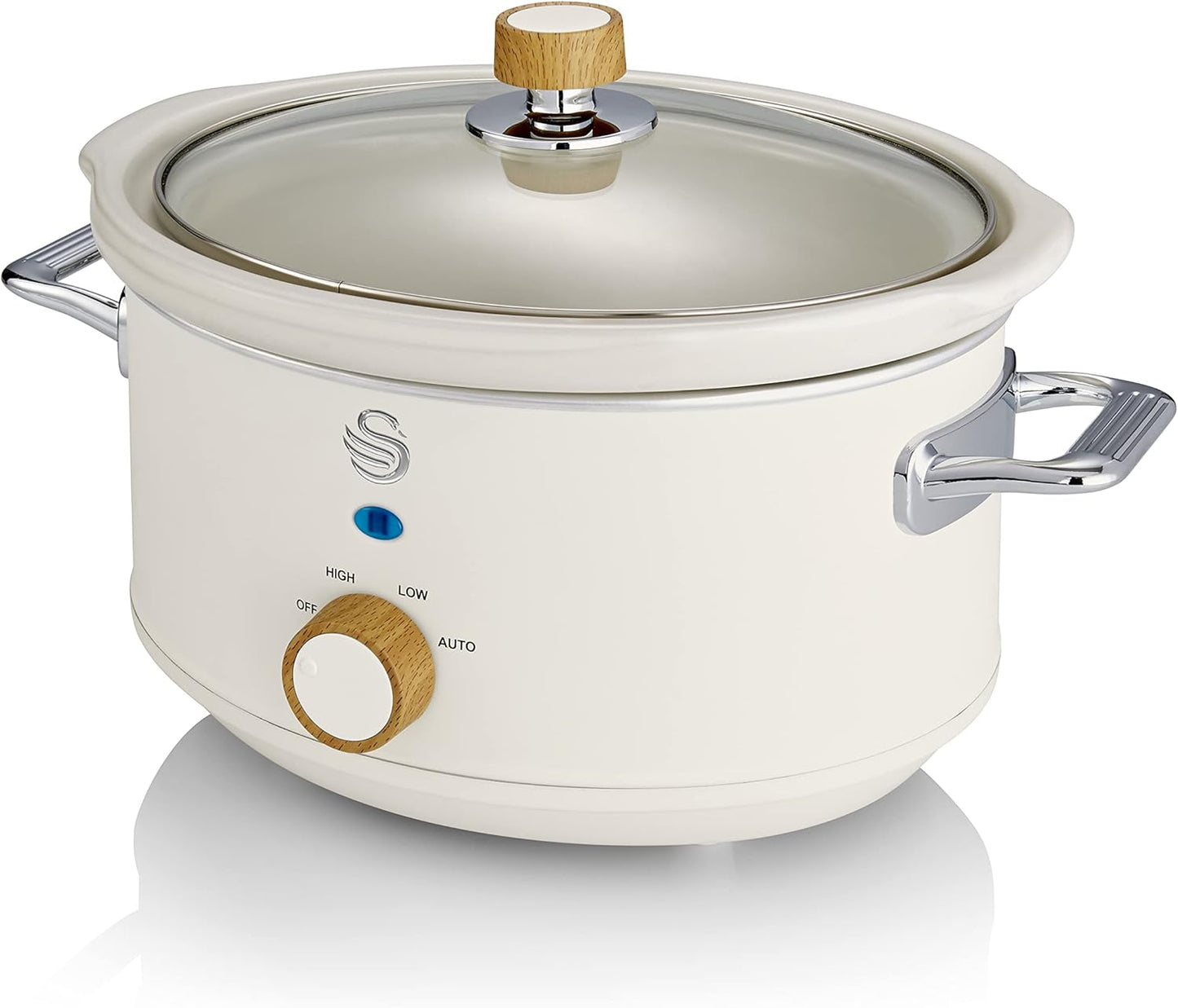 Salton Swan Nordic-Style Slow Cooker with Removable Ceramic Pot, 3.5 Litre, Cotton White