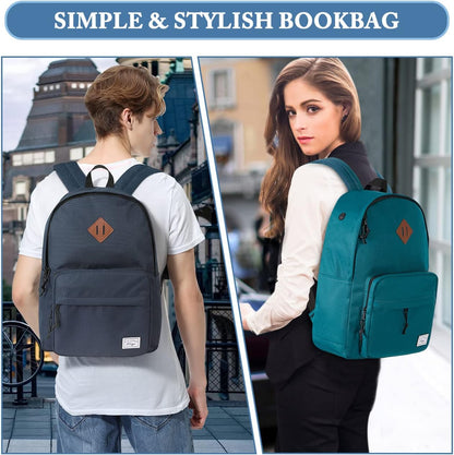 School Backpack, Kasqo 15.6 Inch Classic Lightweight Water-Resistant Backpack for Men Women Teens Girls Boys Kids to School, College, Travel, Work, Black