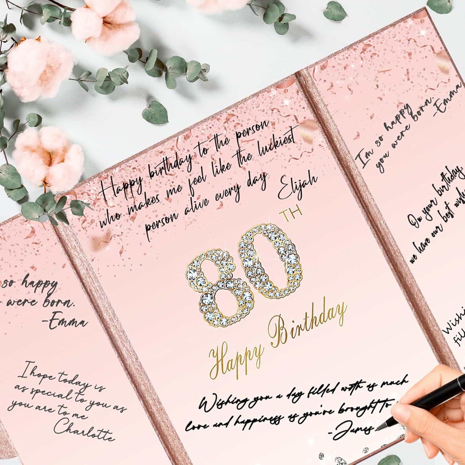 Crenics Rose Gold 70th Birthday Decorations, Creative 70th Birthday Guest Sign in Book Alternative, Large 70th Birthday Signature Book 12" x 18", Great 70 Years Old Birthday Gifts for Women - PuriLite