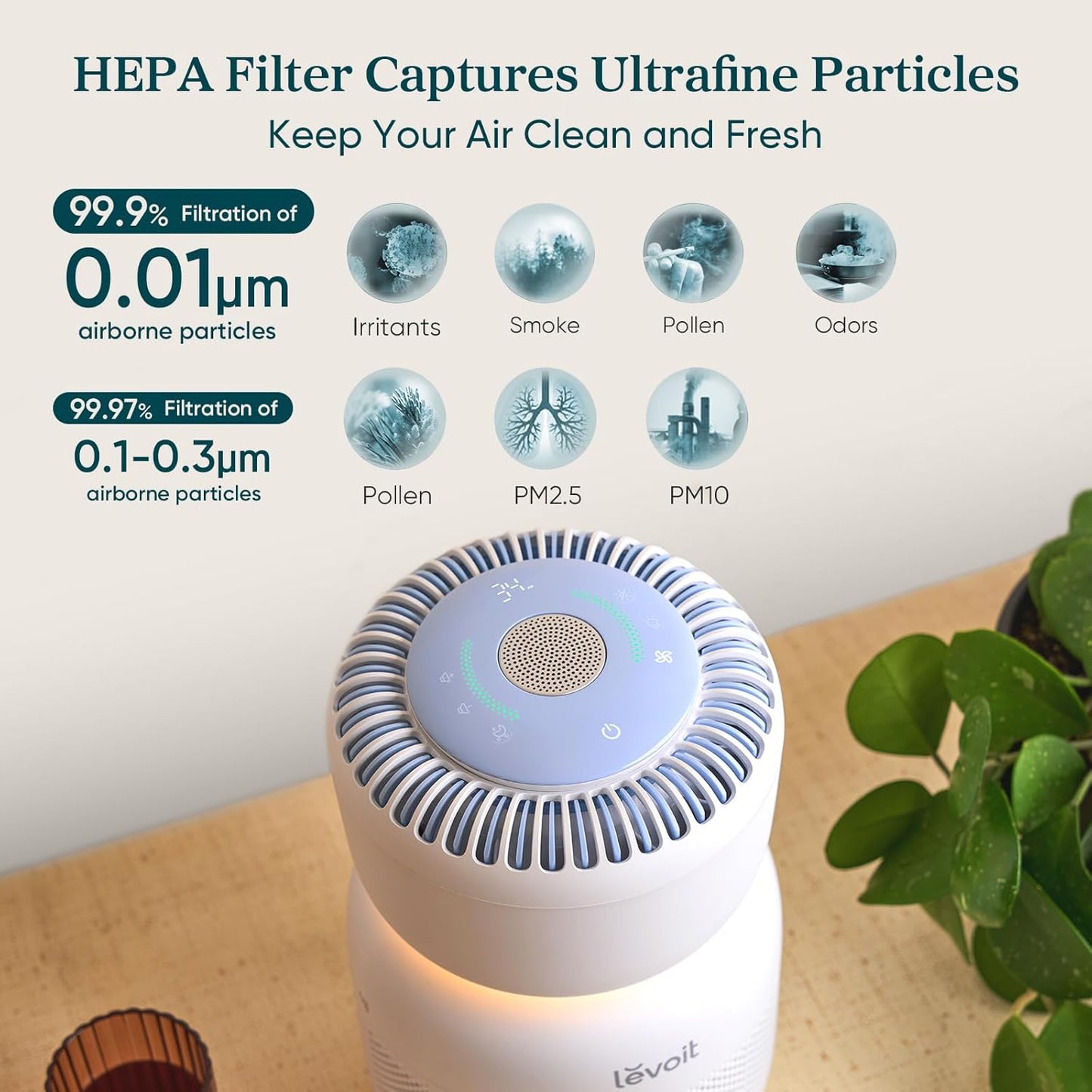 LEVOIT Air Purifiers Large Room bedroom Home Up to 1875 ft² with Washable Filters, Smart WiFi Air Quality Monitor, HEPA Sleep Mode and Auto Mode, Removes Allergies, Pet Hairs, Smoke, Dust, Vital 200S
