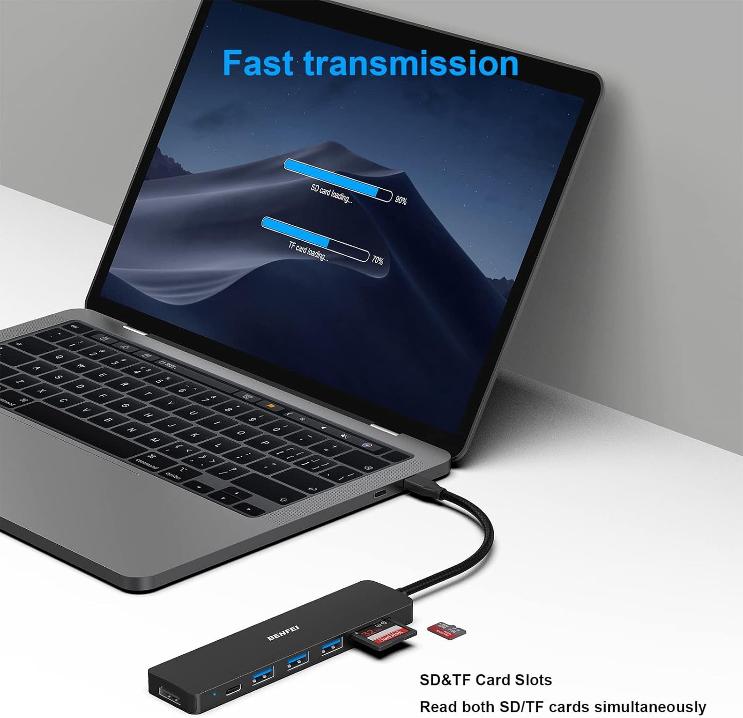 BENFEI USB C HUB 7in1, USB C HUB Multiport Adapter with USB-C to HDMI, USB-C to SD/TF Card Reader/3*USB 3.0/100W Power Delivery, Compatible with iPhone 15 Pro/Max, MacBook, iPad Pro, iMac, S23, XPS17