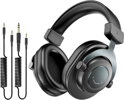 Fifine Studio Recording Monitor Over-Ear Headphones, Wired Black Headphones with Passive Noise-Canceling for Gaming Podcasting Music, Compatible for PC/Phones/Mixer, 3.5mm and 6.35mm Audio Jack-H8
