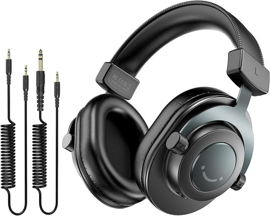 Fifine Studio Recording Monitor Over-Ear Headphones, Wired Black Headphones with Passive Noise-Canceling for Gaming Podcasting Music, Compatible for PC/Phones/Mixer, 3.5mm and 6.35mm Audio Jack-H8 - PuriLite